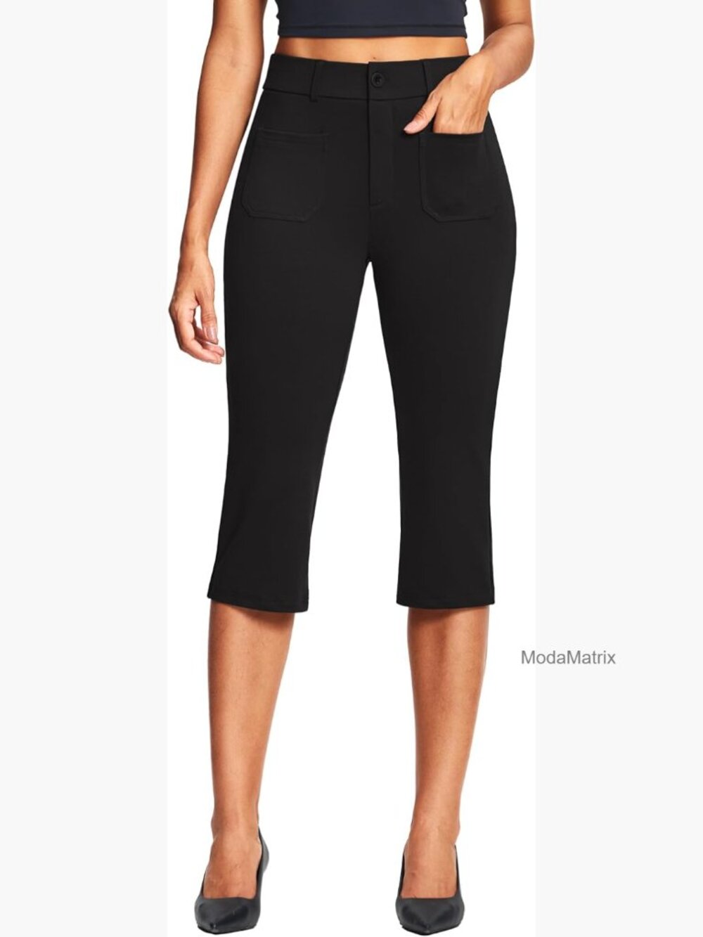 Slim Fit Stretch Capri Pants with Pockets for Work Casual Summer